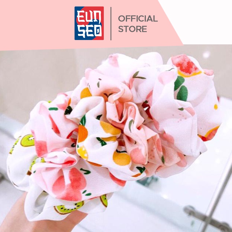 EUNSEO Scrunchie Ikat Rambut Motif Fruit Buah Fashion Korea Kunciran Rambut Import Quality