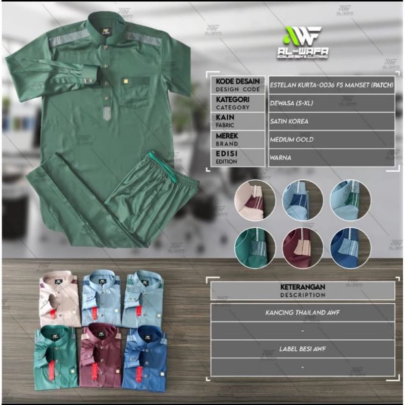 Setelan Baju dan Celana Kurta Pakistan Pria Dewasa Warna  Lengan Panjang Manset