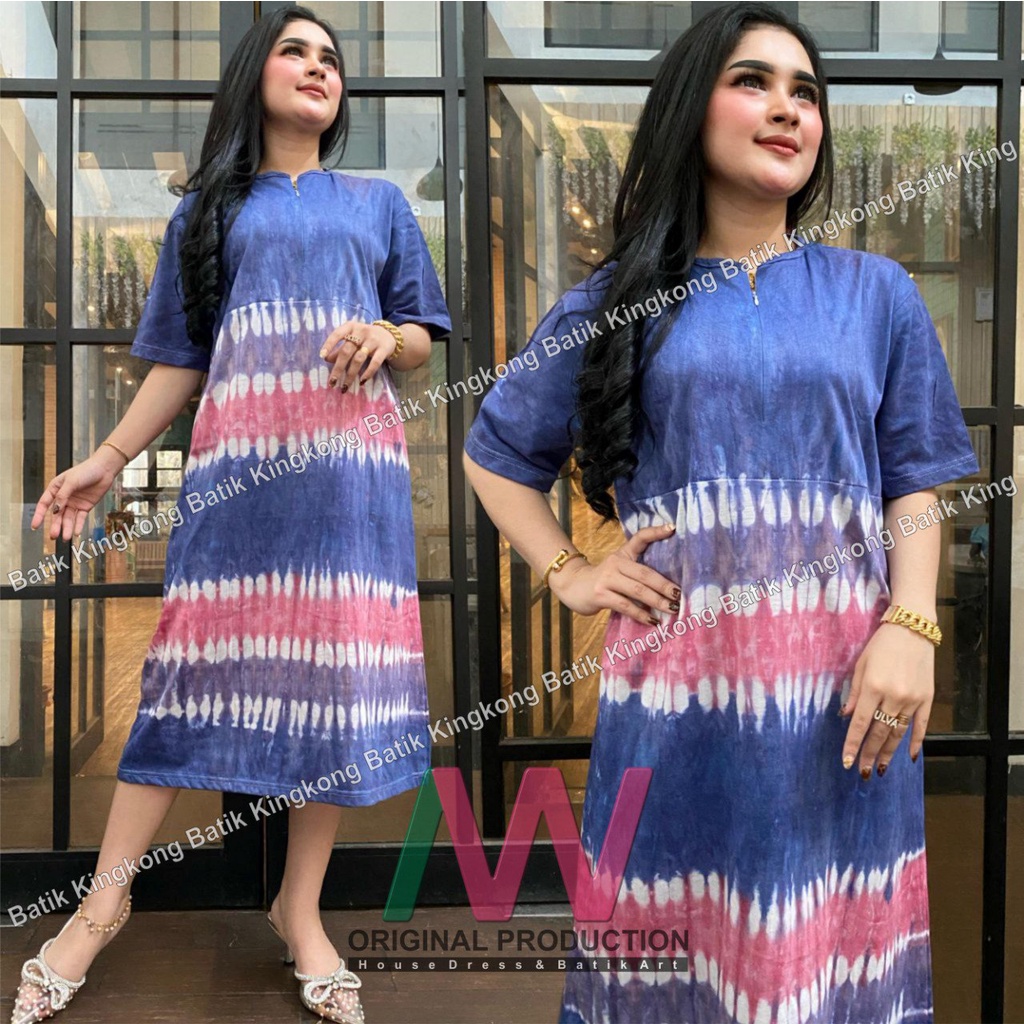 Daster Kaos Abstrak Lengan Pendek Resleting Busui Bumil Kekinian Adem Murah Batik Pekalongan