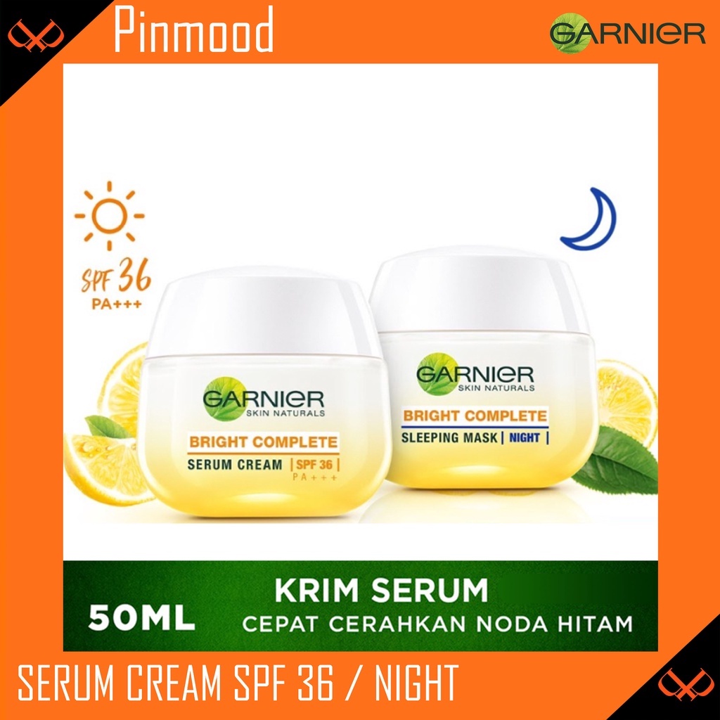 GARNIER BRIGHT COMPLETE DAY / NIGHT CREAM [ 50 ML ] WHITE SPEED SERUM KRIM SIANG MALAM SKIN CARE SKINCARE SPF 36 PA +++ VITAMIN C LEMON SOY YOGHURT SLEEPING MASK KULIT CERAH ORIGINAL