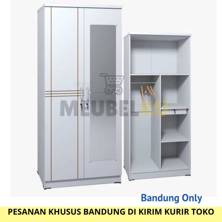 Lemari Baju 2 Pintu Putih Kaca Cermin Lemari Pakaian Olympic Gstar