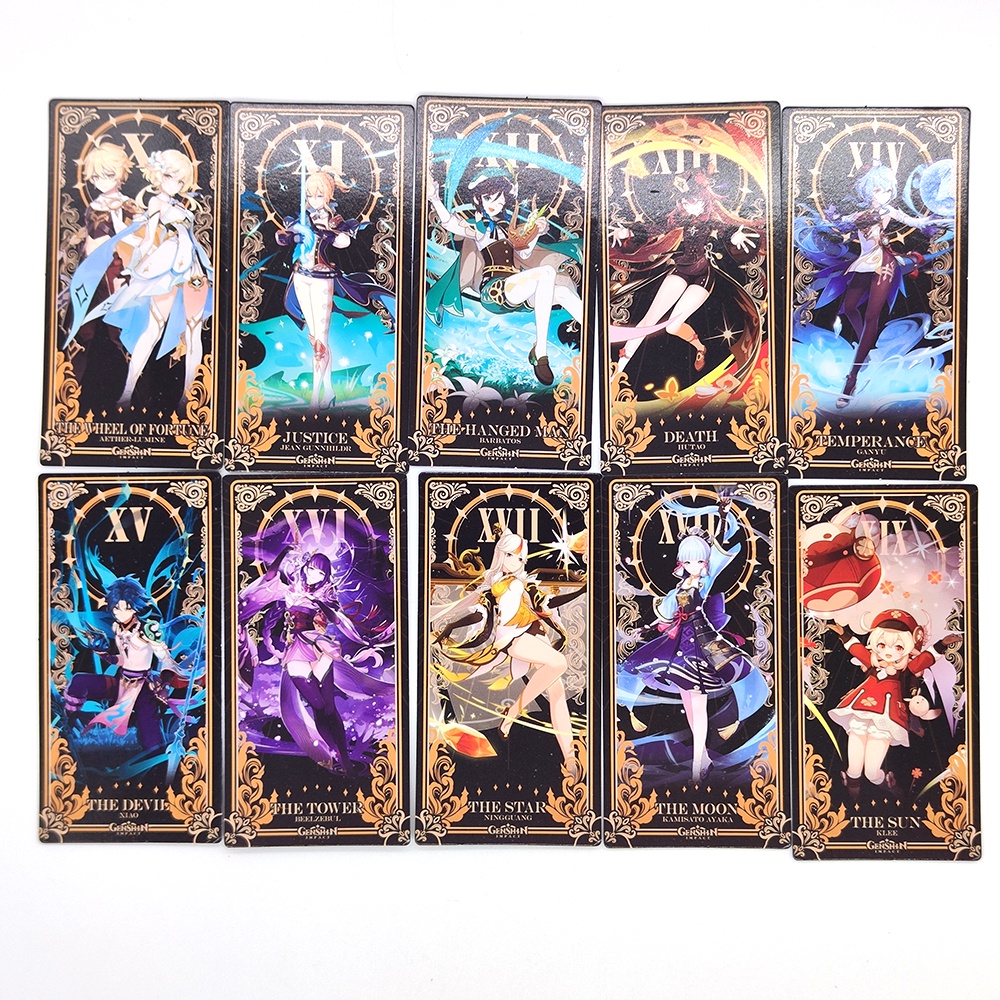 22 Pcs / set Kartu Tarot Desain Anime Komik Genshin Impact Beelzebul Miko Kazuha Untuk Koleksi