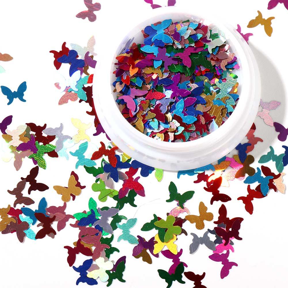 Mxbeauty 3D Stiker Kuku Fashion Shiny Butterfly Manicure Persegi Panjang Nail Art Ornamen Nail Paillettes Set