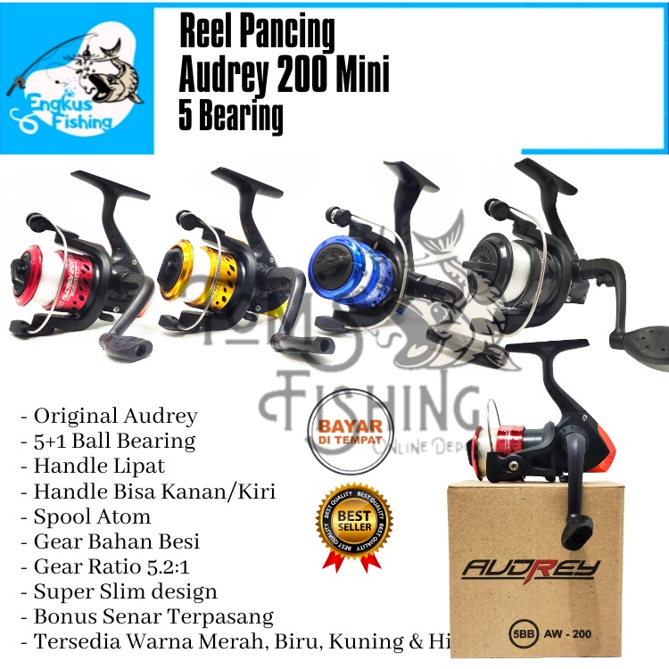 PROMO Reel Pancing Murah Audrey 200 (5 Bearing) bonus senar  - Engkus Fishing
