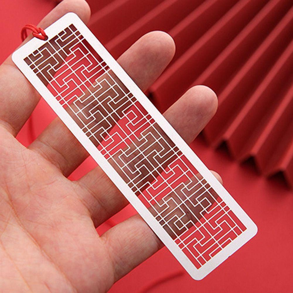 Lanfy Metal Bookmark Baca Aksesoris Siswa Penanda Hadiah Perlengkapan Belajar Halaman Gaya Retro Cina Berongga Label Halaman Simpul Merah