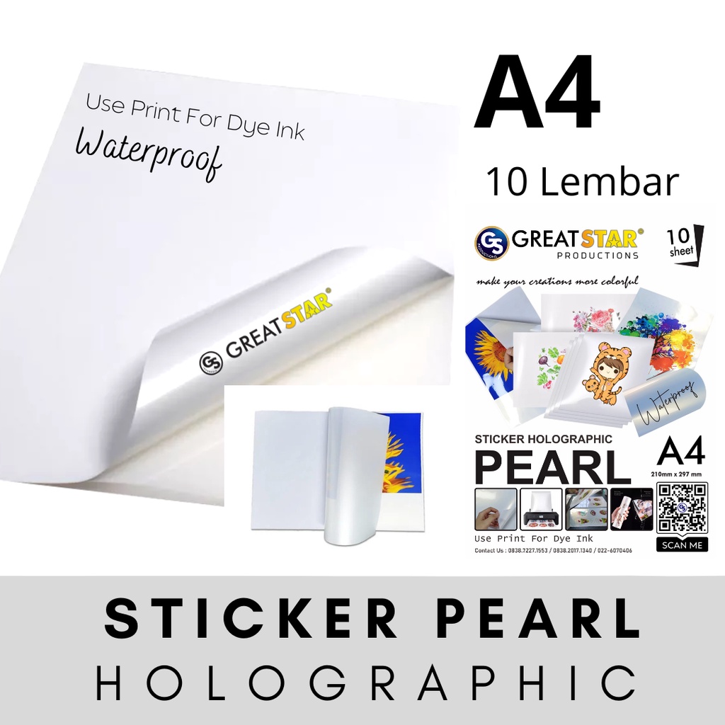 

STICKER PEARL/MUTIARA HOLOGRAFIC WATER PROFF A4/10 LEMBAR