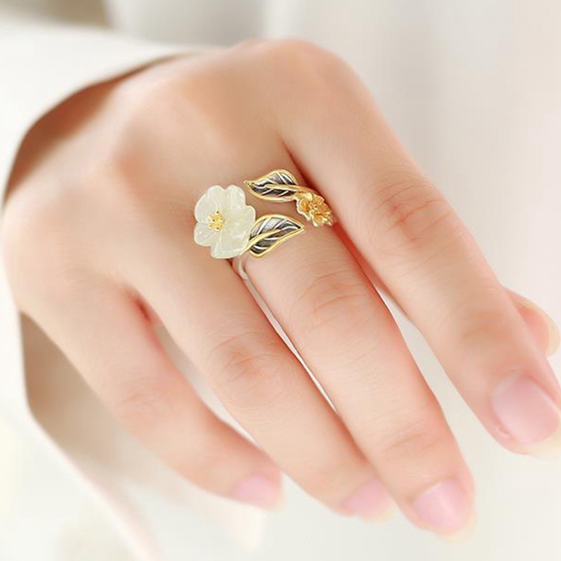 Fancyqube Fancycube Cincin Emas 18K Dengan Batu Giok Hetian Warna Putih Gaya Vintage