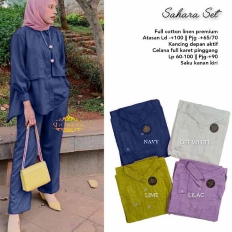 Sahara set-oneset wanita-setelan wanita bahan full catton linen premium by Qaisara –WHI.18Oc22ᴳ