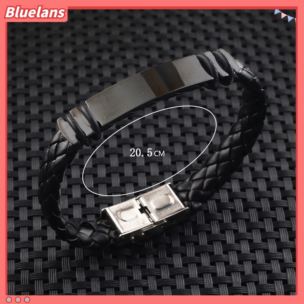 [bluelans]Fashion Men Silicone Faux Braided Leather Buckle Clasp Bracelet Bangle Jewelry