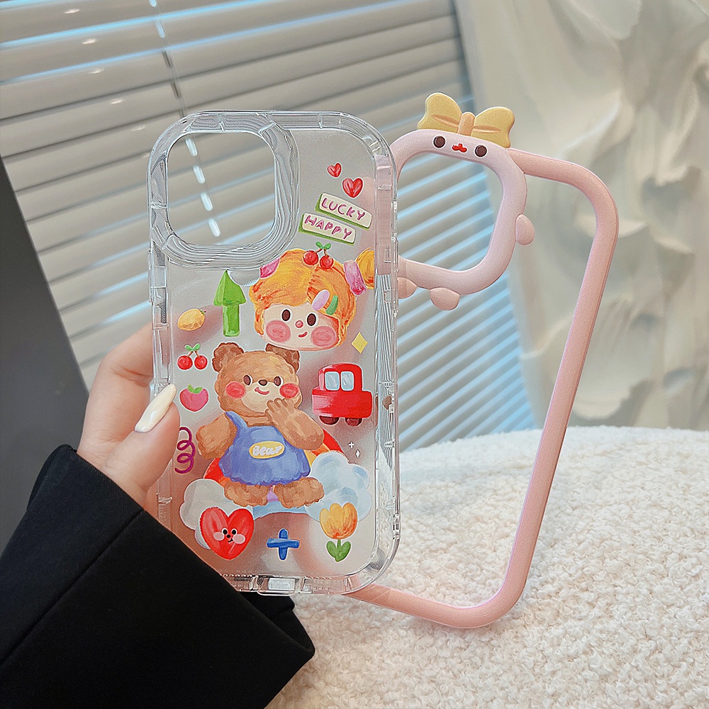 Case Pelindung 2 IN 1 Motif Kartun Beruang 3D Bahan Silikon Untuk Iphone 14 11 12 13 PRO MAX