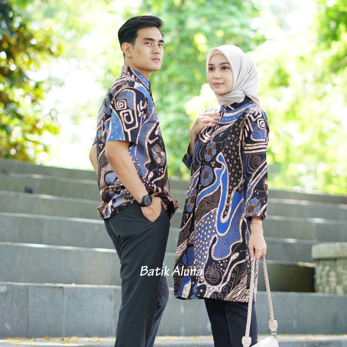 Kemeja Pria Tunik Wanita Couple Batik Premium Batik Aluna CBA 022