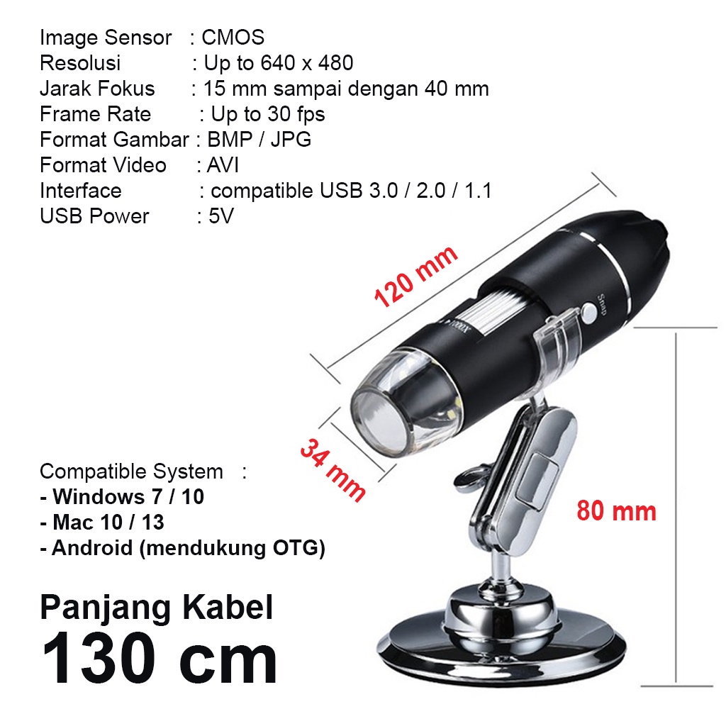 Microscope Mikroskop USB Digital Zoom Magnifier Monokuler Kamera Pembesar Elektronik Endoscope 1600X