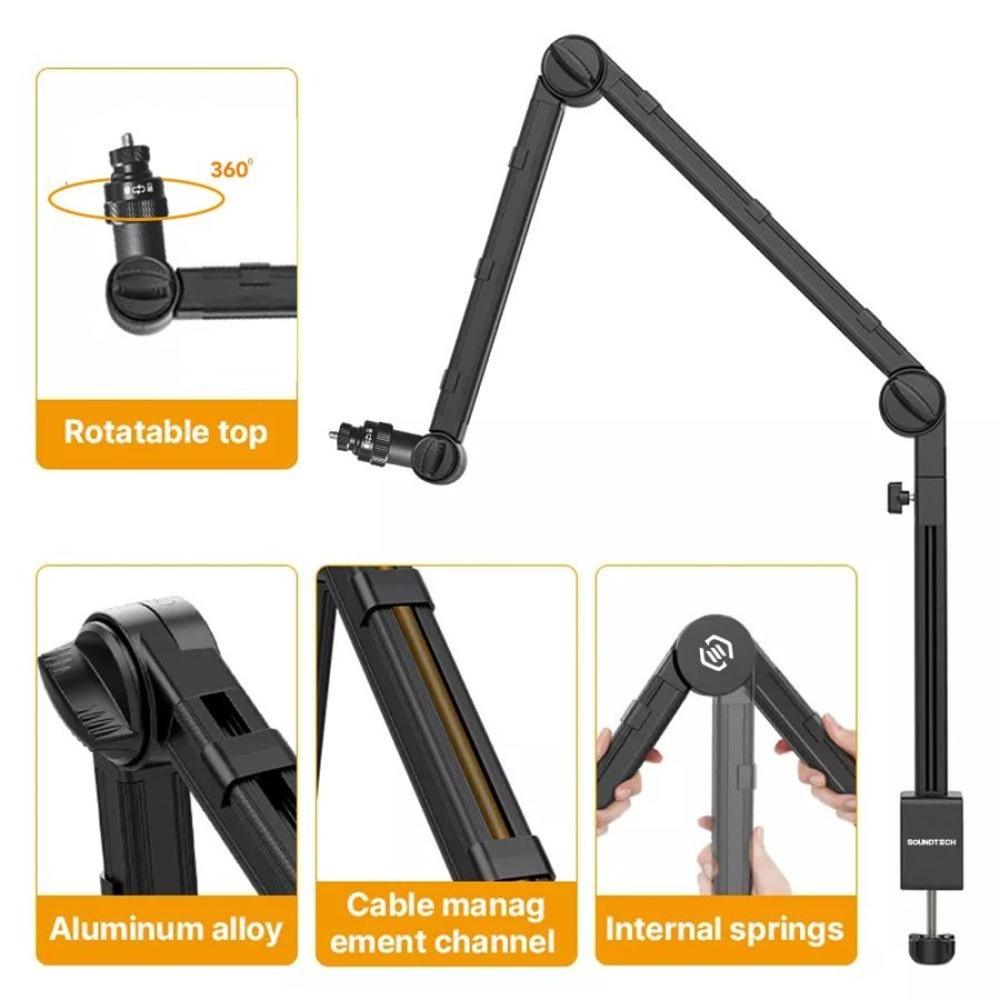 SOUNDTECH Pro Boom Arm Stand 360 Rotate Heavy Duty With LED Camera