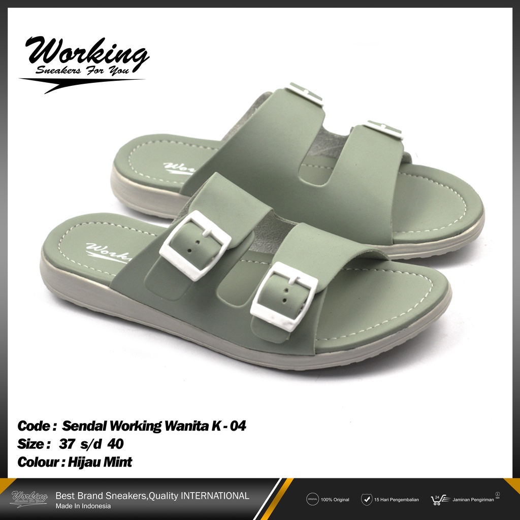Sandal Wanita Slop Working K-04 Sandal Tali Slide Casual Sendal Cewek Slip On Nyaman Dipakai