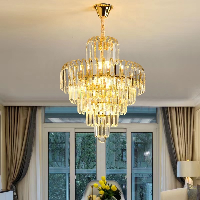 lampu gantung ruang tamu Kristal 3 warna Gold Chandelier Gaya Nordik Minimalis Modern Lampu Hias Gantung
