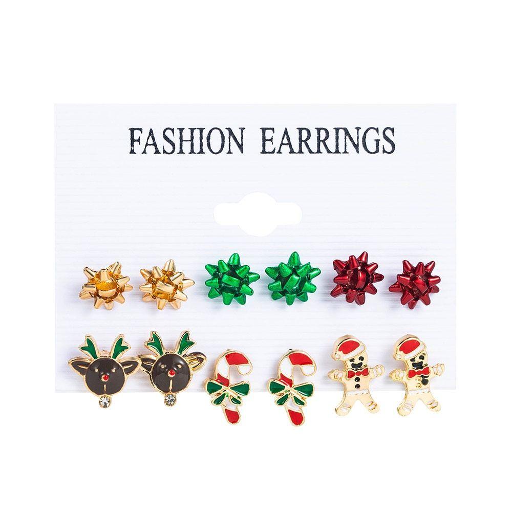 Needway Natal Stud Earrings Untuk Gadis Hadiah Kreatif Paduan Seng Elk Santa Claus Snowman Drip Minyak Bell Wanita Drop Earrings