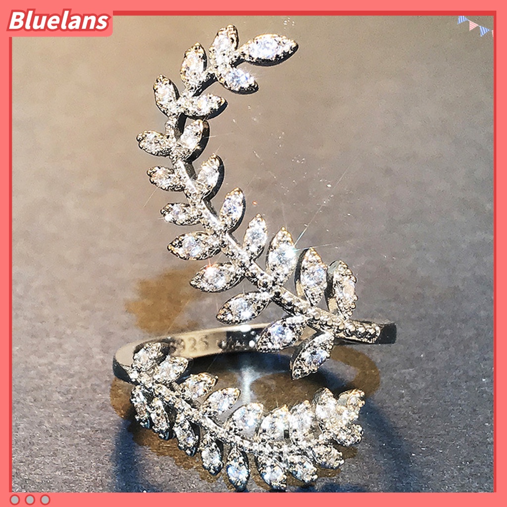 Cincin Model Terbuka Bentuk Daun Warna Silver Dapat Disesuaikan Untuk Hadiah Pernikahan