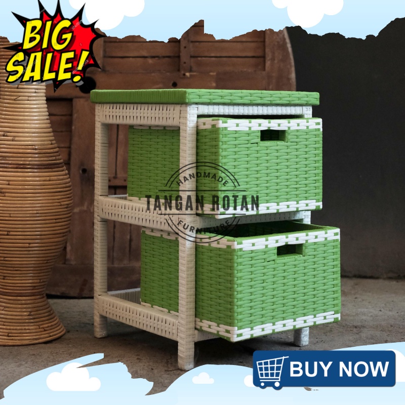 Rak Rotan Sintetis Laci 2 Susun Rak Atas Ukuran Minimalis Dekorasi Rumah