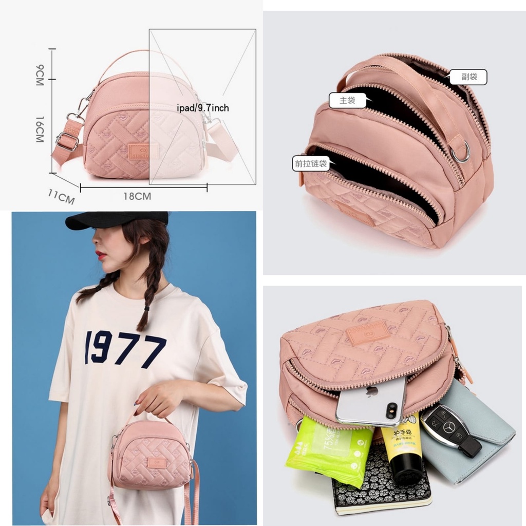 TAS SELEMPANG WANITA IMPORT 3 RESLETING TA672P3 KANVAS PINK SLING BAG KOREA RITUNI REMAJA KEKINIAN KECIL SIMPLE LUCU BRANDED FASHION BATAM PREMIUM CEWEK MURAH