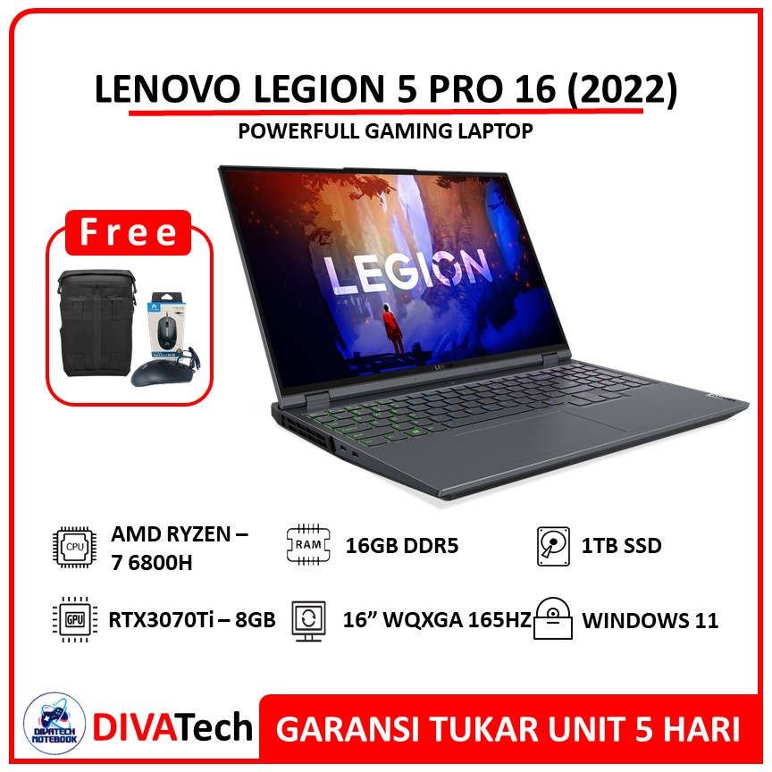Legion 5 PRO 16 RTX3070Ti 8GB Ryzen 7 6800H Max RAM 32GB WQXGA 165HZ | Laptop Gaming Lenovo