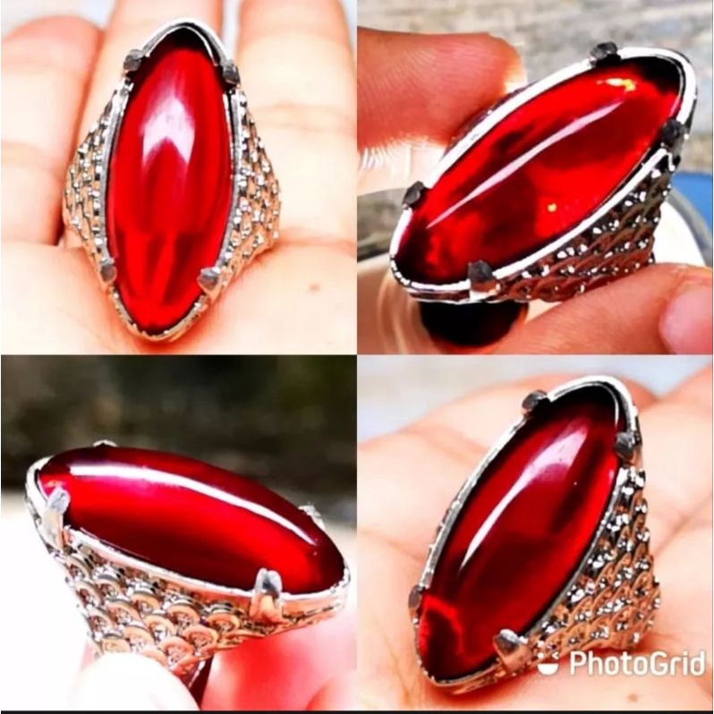 Cincin Batu Akik Merah Siem Model Pandan Kristal