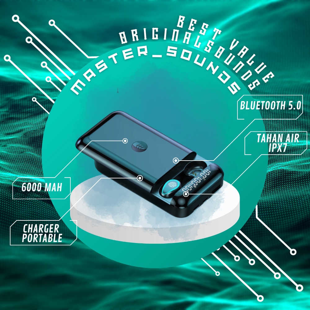 Tws Headset Earphone Bluetooth 5.1 Wireless 6000 mAH Waterproof Power Bank Low Latency Gaming Full S