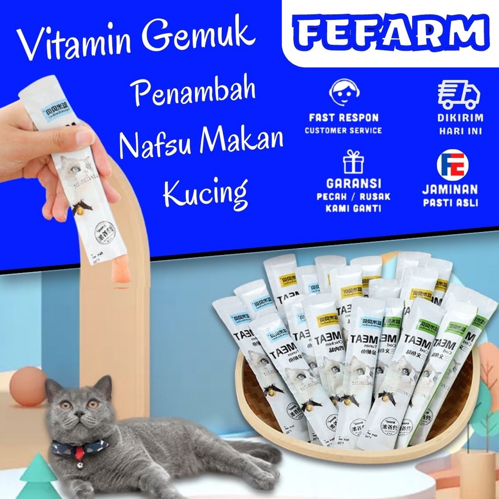 Snack Penggemuk Kucing Original Meat Multivitamin Imun dan Bulu Kucing FEFARM