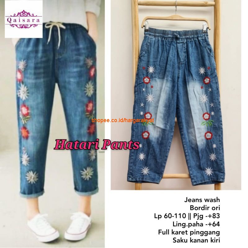 Hatari Celana Jeans Bordir Bunga Samping Pinggang Kolor Oufit Ngemall
