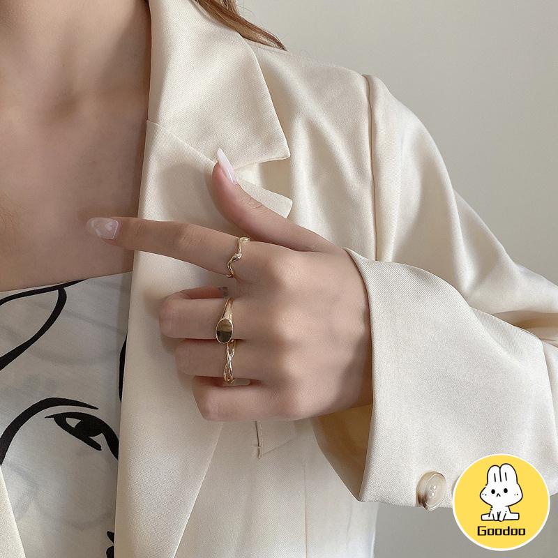 3pcs / Set Cincin Jari Telunjuk Desain Geometri Asimetris Untuk Wanita -Doo