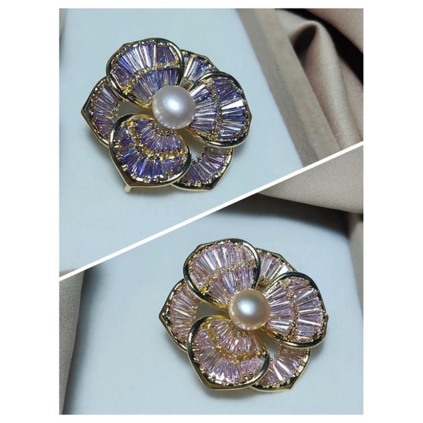 Bros rhodium lapis emas mutiara air tawar asli lombok bersertifikat Aksesoris mutiara lombok Aksesor