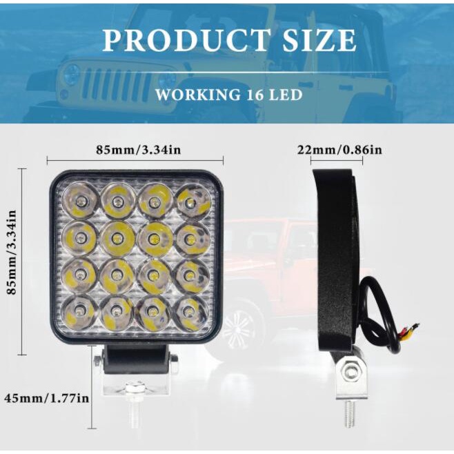 2pcs lampu tembak motor mobil truk Sorot LED Worklight 16Mata 48Watt 12V-24v