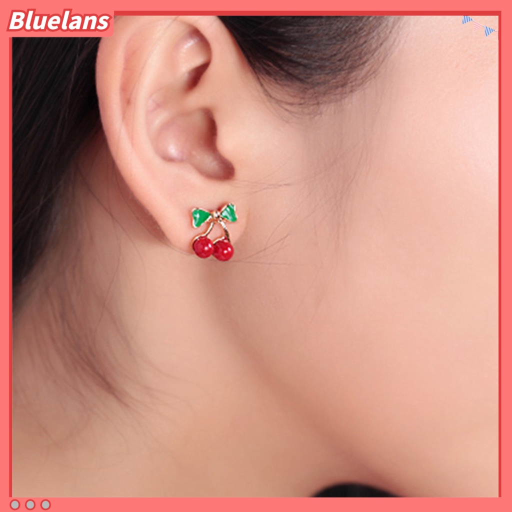 Bluelans 2Pcs Anting Stud Bentuk Cherry Warna-Warni Untuk Ruang Ganti