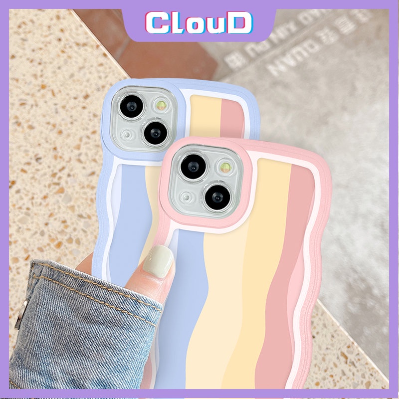 Casing Soft Wavy Edge Rainbow Case Realme C21Y C35 C33 C30 C25 C17 C11 2021 C3 C12 9i C25s C25Y C1 C20 C15 C20A 10 8 7 9 8i 7i 5i 6i C20A C11 5 5s Shockproof Colorful Back Cover