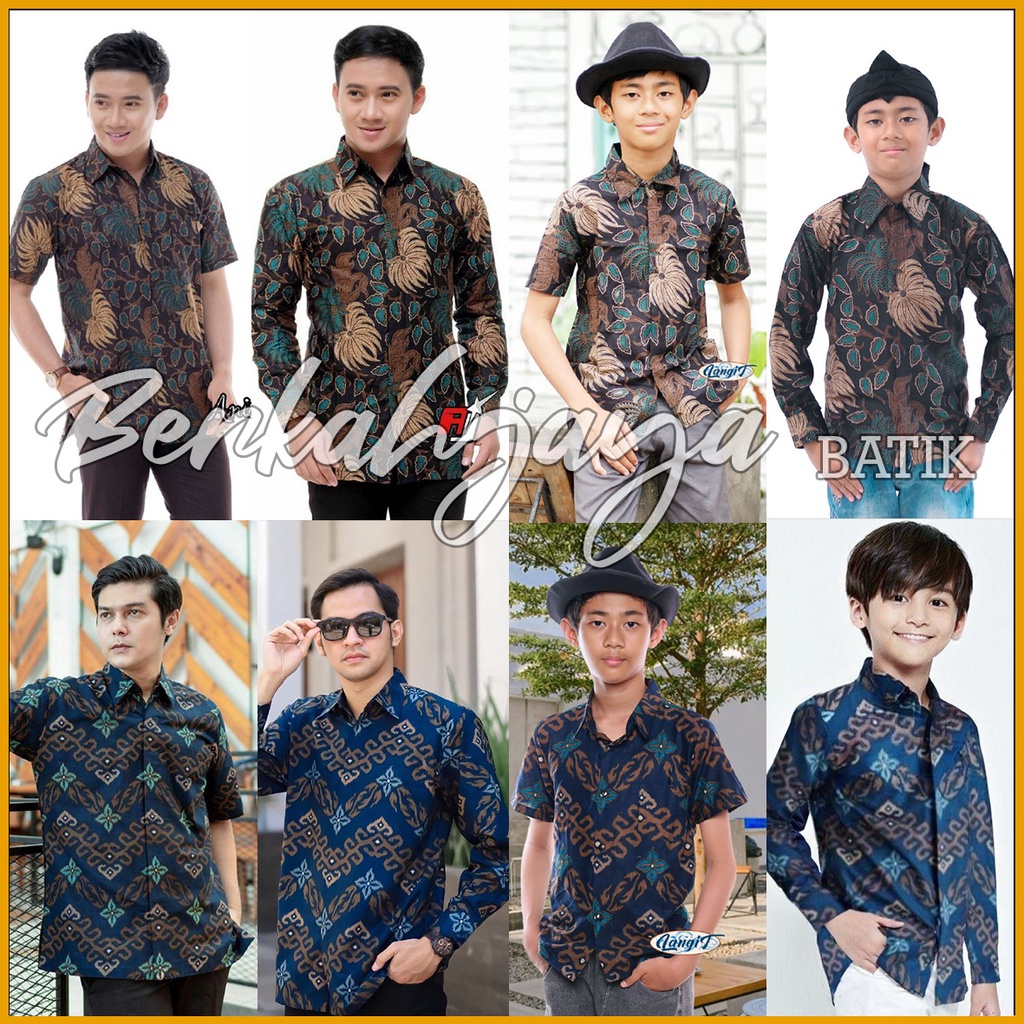 BATIK COUPLE PRIA AYAH DAN ANAK FAMILY KEMEJA BATIK PANJANG PENDEK WARNA SAMA KATUN SERAGAM KELUARGA BERKAHJAYA BATIK