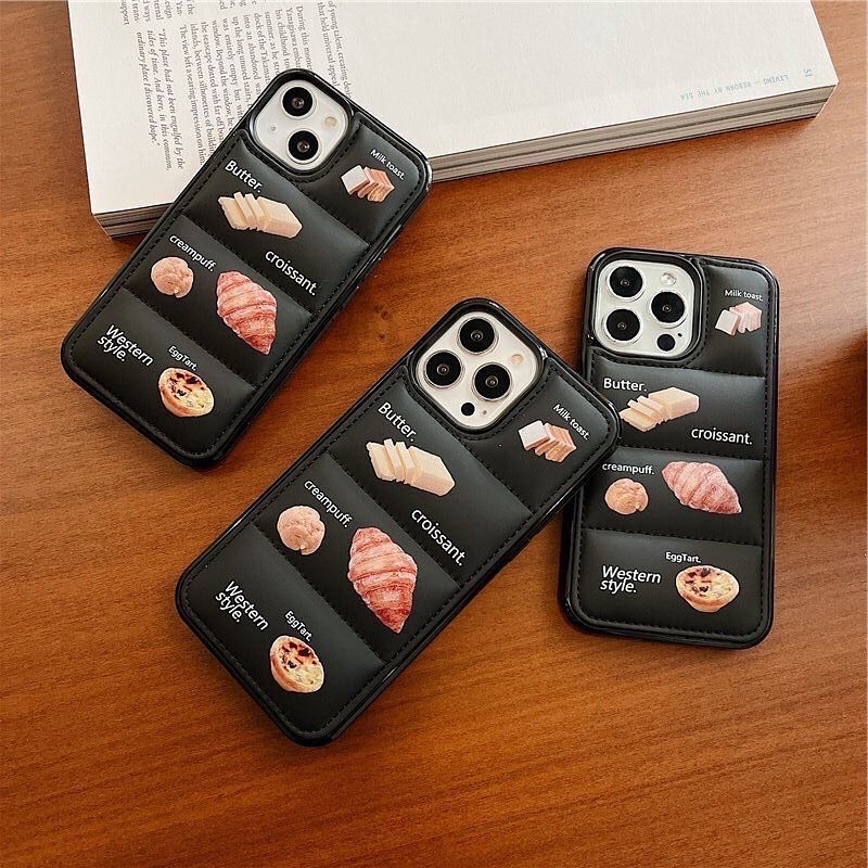 Case Iphone softcase Puffer Case Motif Dessert Black For Iphone 13 12 11