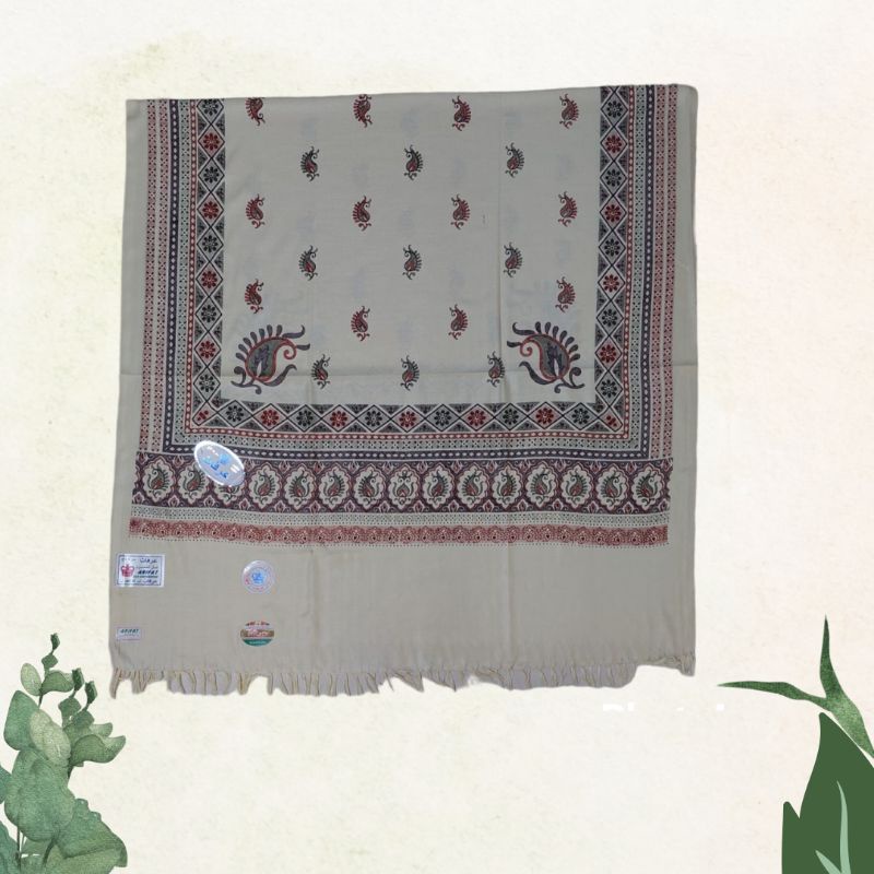 Sorban Kashmiri Print Motif Bordir Cream / Sorban Sablon Cream