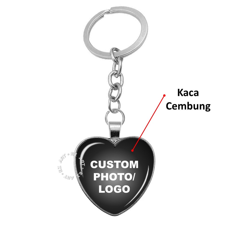 GANTUNGAN KUNCI BENTUK HATI HEART LOVE GANCI CUSTOM FOTO LOGO GAMBAR SUKASUKA LIONTIN KACA CEMBUNG