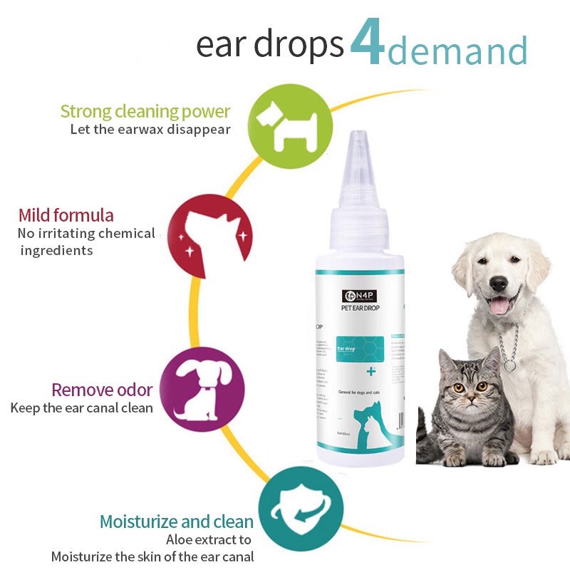 Pet Ear Drop Obat Tetes Telinga  Kucing Anjing Ear Mites Kutu dan Infeksi Telinga Hewan Pet Ear Cleaner 60ml