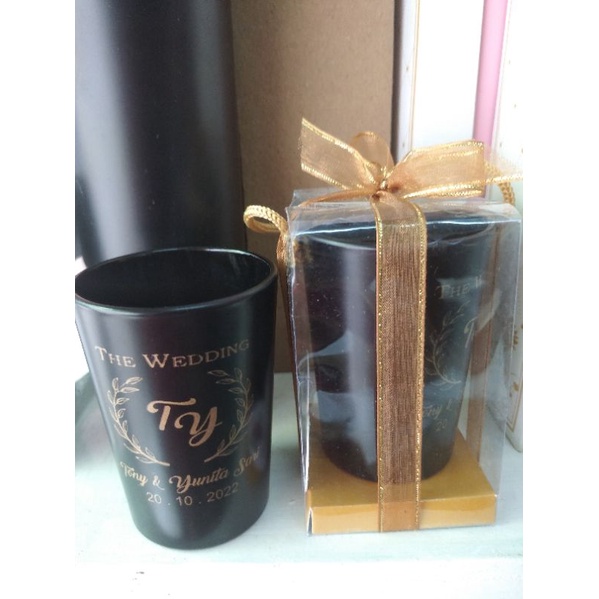 souvenir gelas dop hitam+mika+sablon