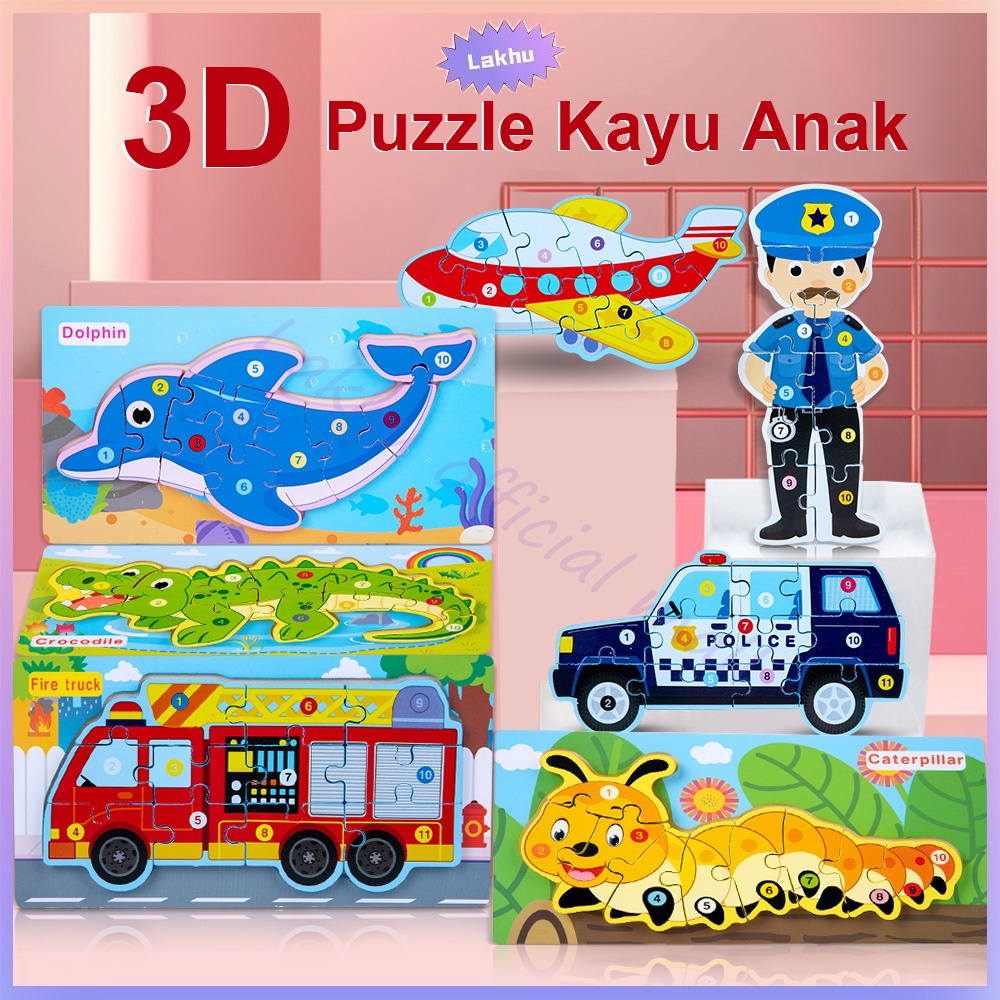 JCHO 3D puzzle kayu anak mainan edukasi jigsaw puzzle wooden toys