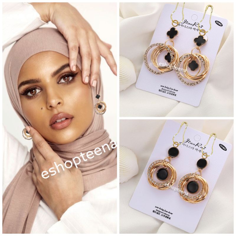 A143 Anting hijab susun bulat diamond gold