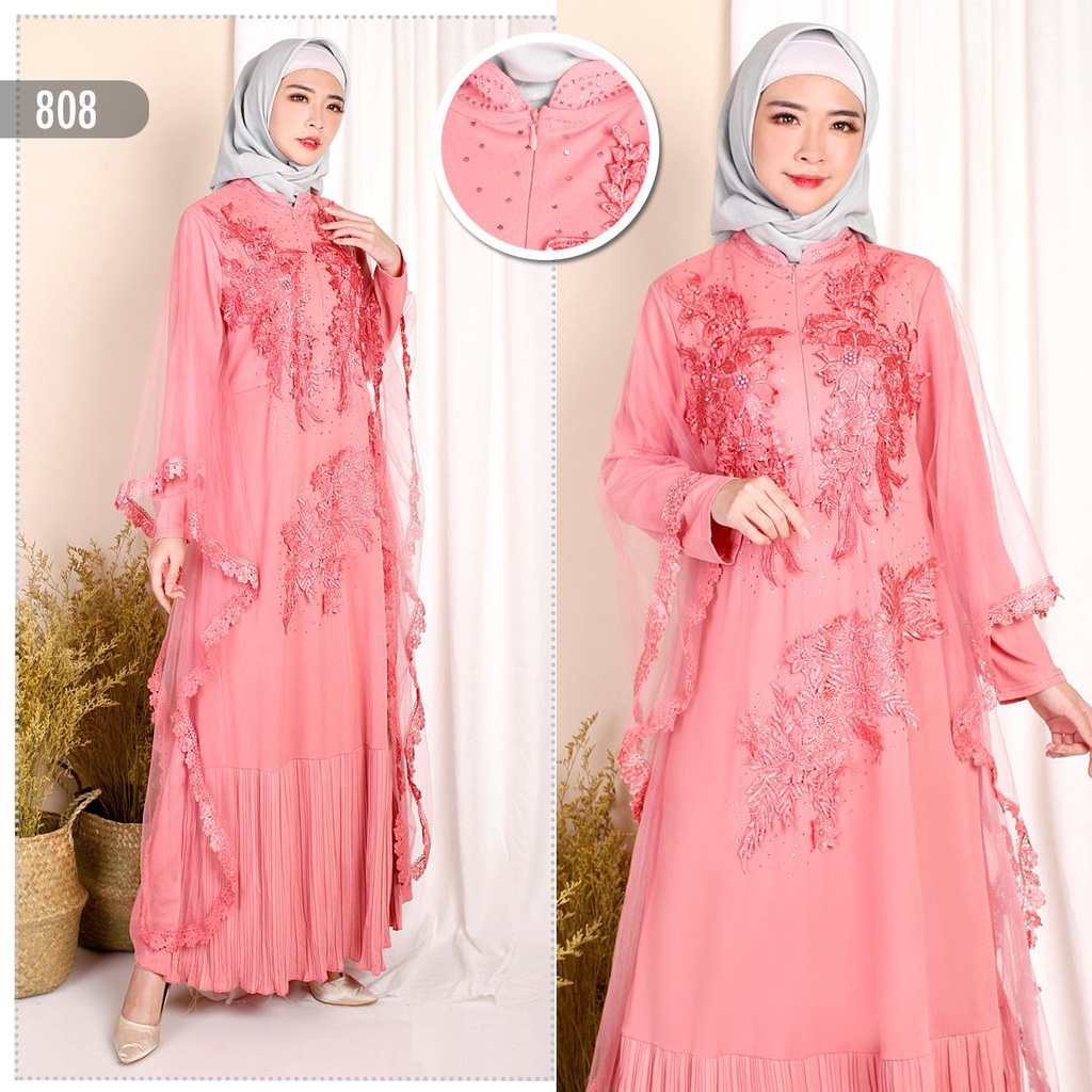 Model Baju Gamis Renda Brokat Import Cantik Terbaru Grosir -808