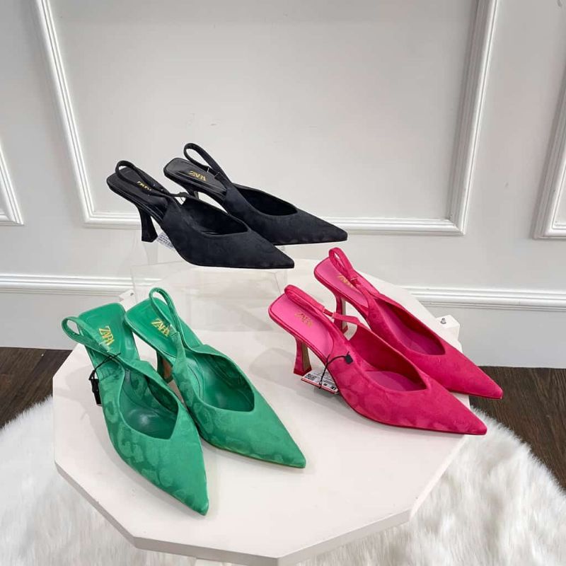 PROMO SALE  Sepatu Zara Shoes hitam pink hijau Heels 9 cm Sepatu Sandal