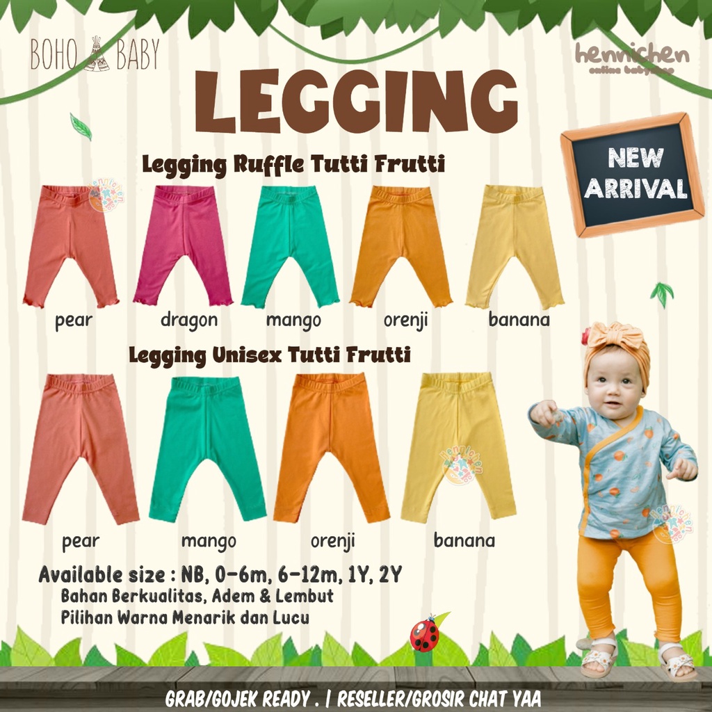 BOHOPANNA LEGGING UNISEX LEGGING GIRL POLOS LEGGING RUFFLE LEGGING TUTTI FRUTTI BOHO BABY 0 - 2 TAHUN