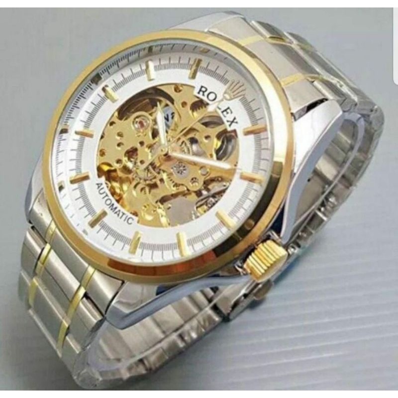 Jam Tangan Rolex Otomatis Skeleton Garis Transparan Tanpa Baterai