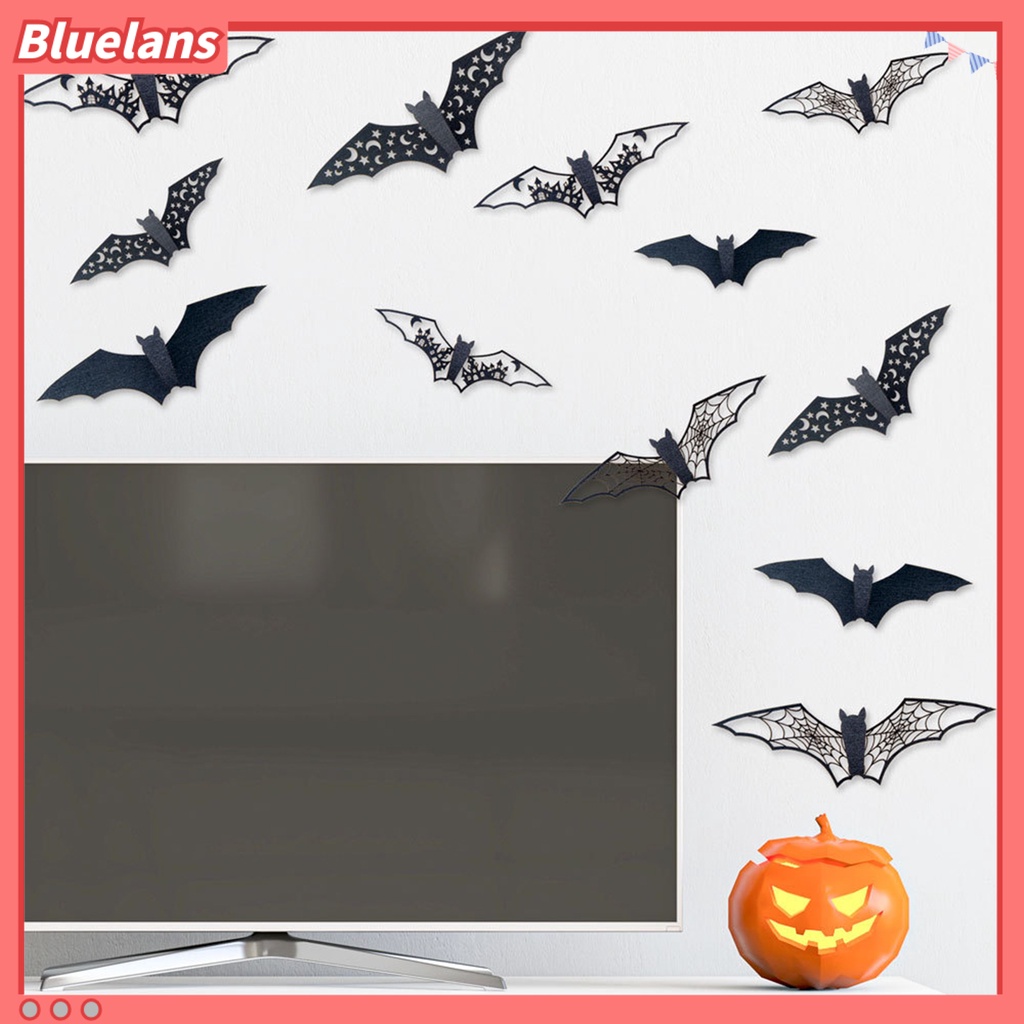 Stiker Dinding Desain Kelelawar 3D Dengan Perekat Dapat Dilepas Untuk Dekorasi Pesta Halloween