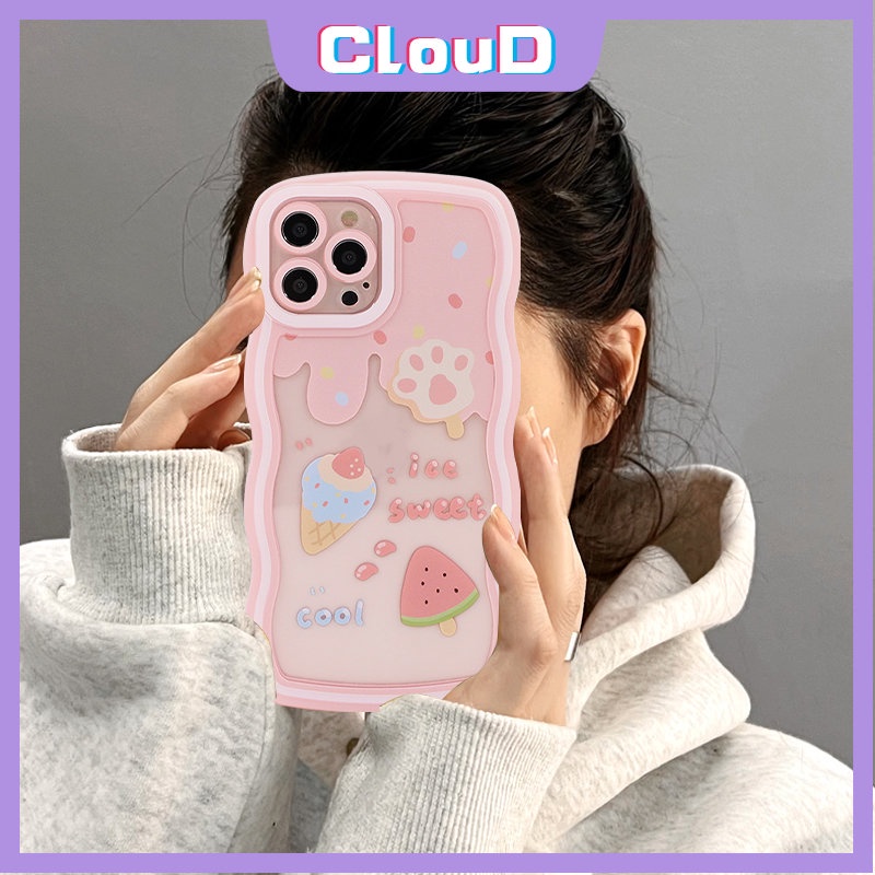 Case Es Krim Strawberry Samsung A14 A04s A13 A52 A51 A03 A53 A20s A22 A12 A50 A23 A33 A20 A32 A30 A03s A50s A11 A31 A21s A30 A52s A02s Kartun Beruang Lucu Lembut Bergelombang Penutup Tepi