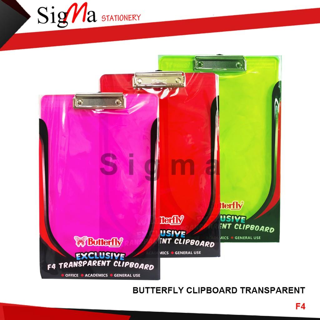 

(AtkSigma) Papan Ujian / Papan Jalan / Clipboard bahan Mika BUTTERFLY (Pcs)