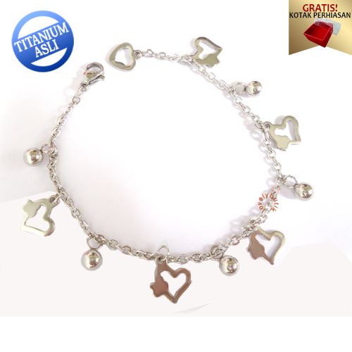 Lovelybutik - Gelang Tangan Titanium Anti Karat Gelang Sofi4 Anti Luntur Model Gandulan Love New