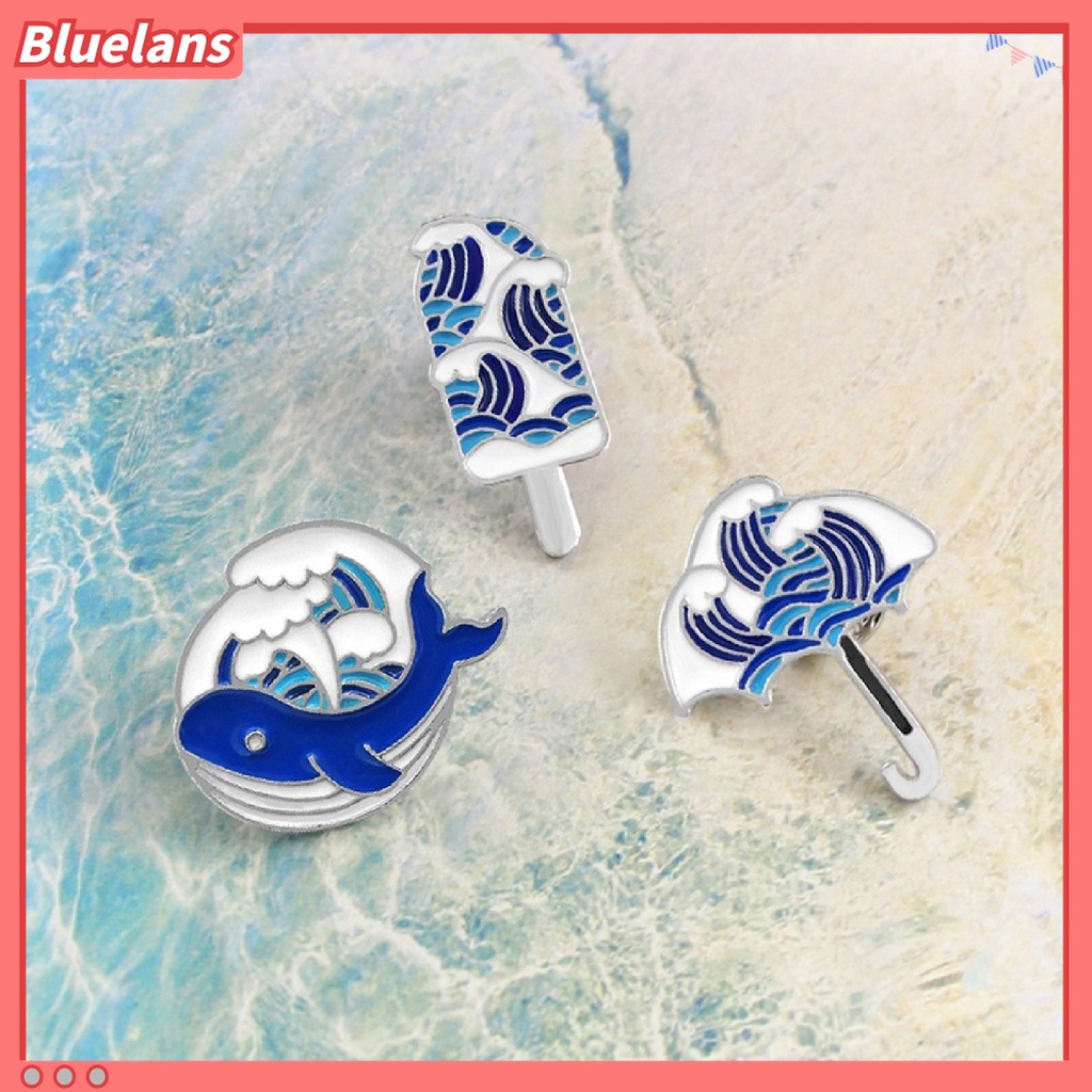 Bros Pin Unisex Bentuk Gelombang Paus Bahan Alloy Untuk Pesta